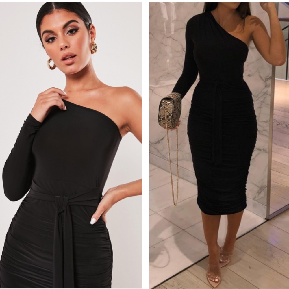 One Sleeve Ruched Midaxi Dress